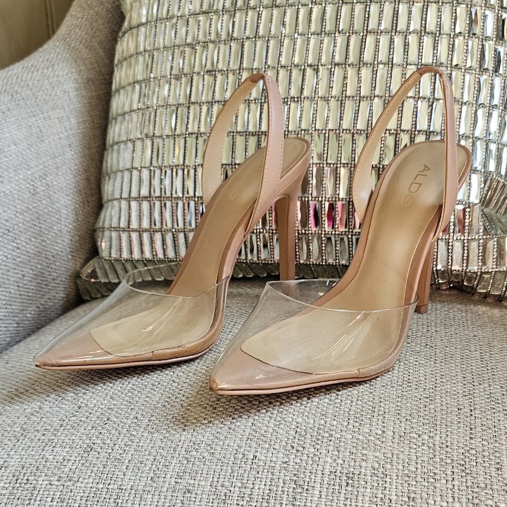 ALDO Women's Clear and Tan Heels